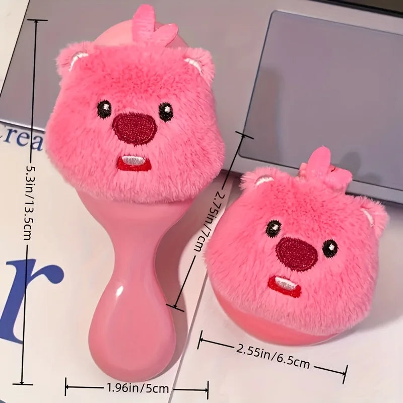 Plush Pink Bear Mini Hair Brush & Mirror Set | Travel Ready