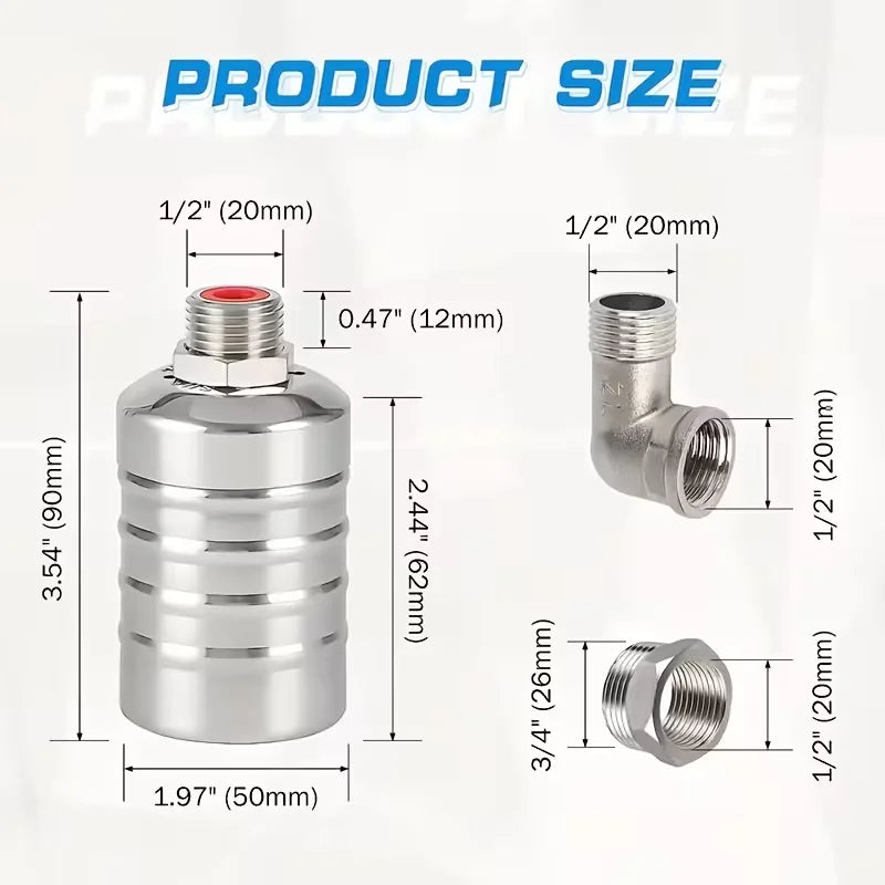 3-Pack Stainless Steel Auto Float Valve 1/2" & 3/4" Water Level