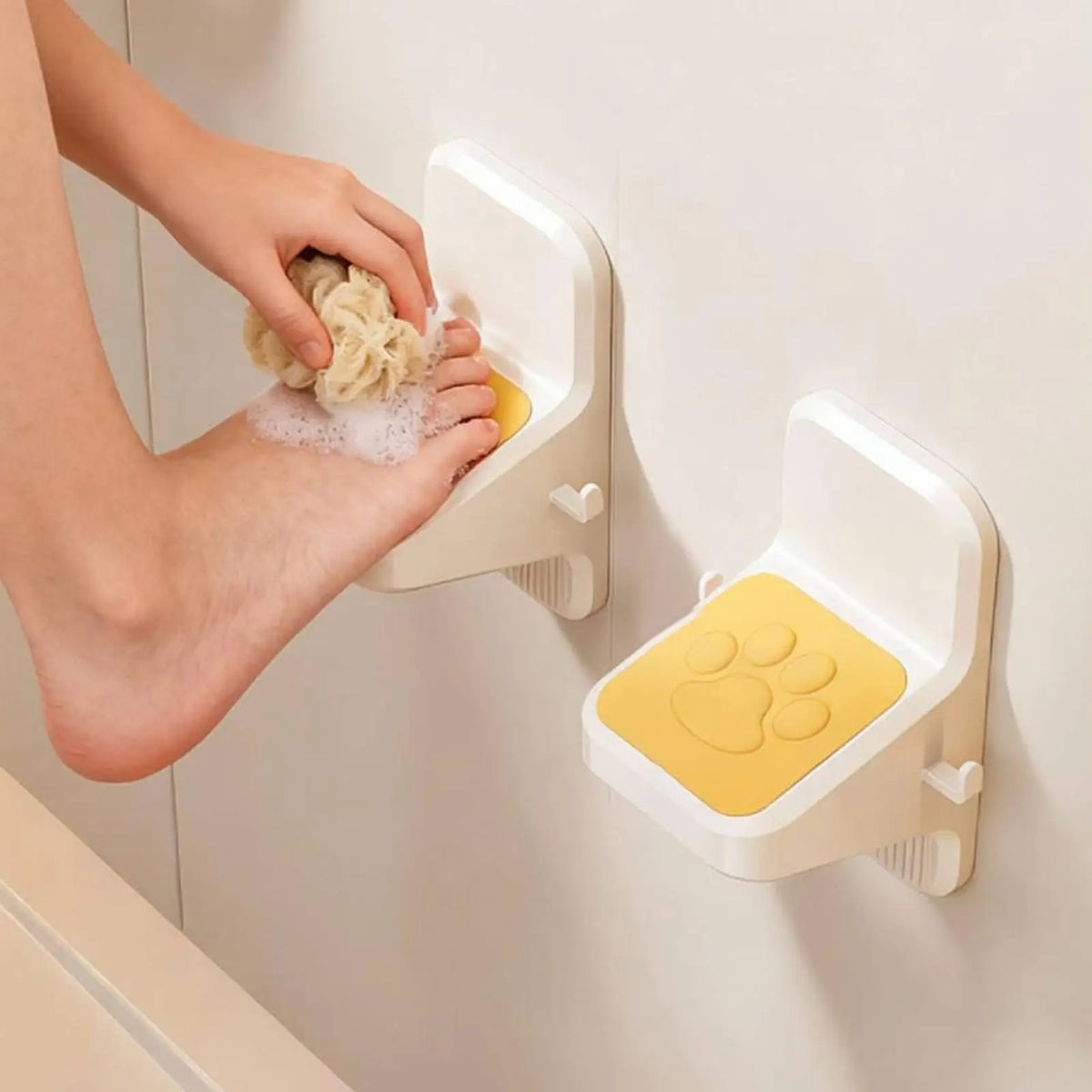 No-Drill Shower Foot Rest with Hooks & Suction Cup for Shaving