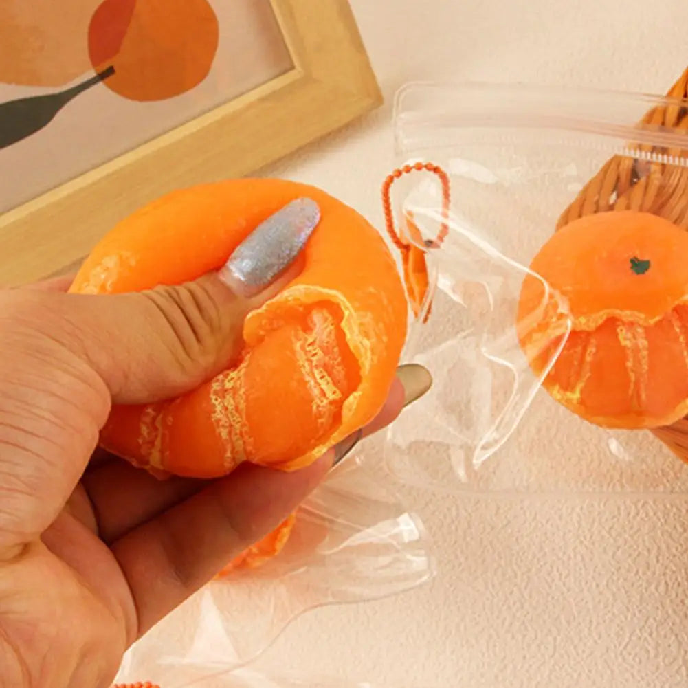 Orange Peeled Tangerine Squishy Fidget Toy with Keychain