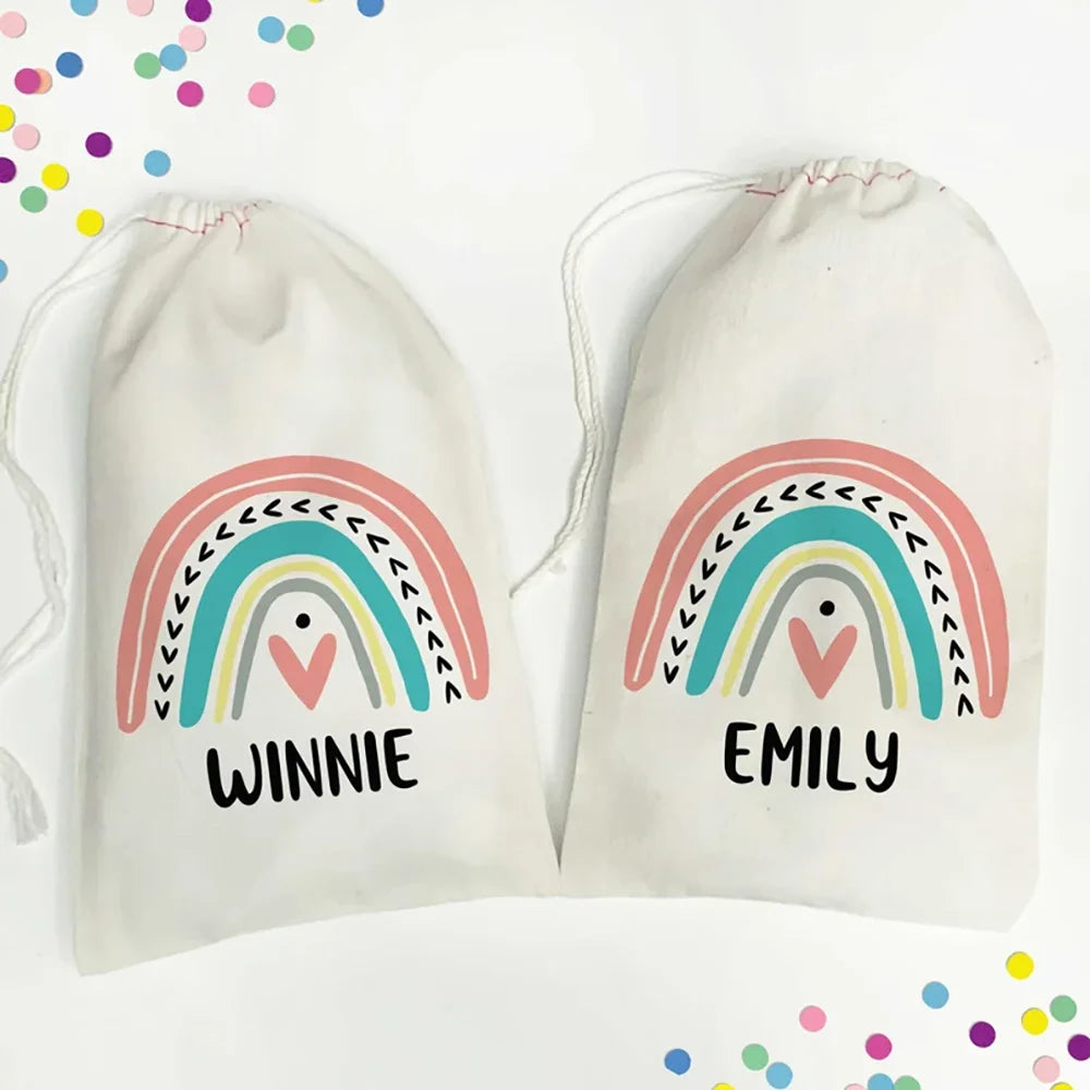 Personalized Boho Rainbow Party Favor Bags | Kids Gift Bags