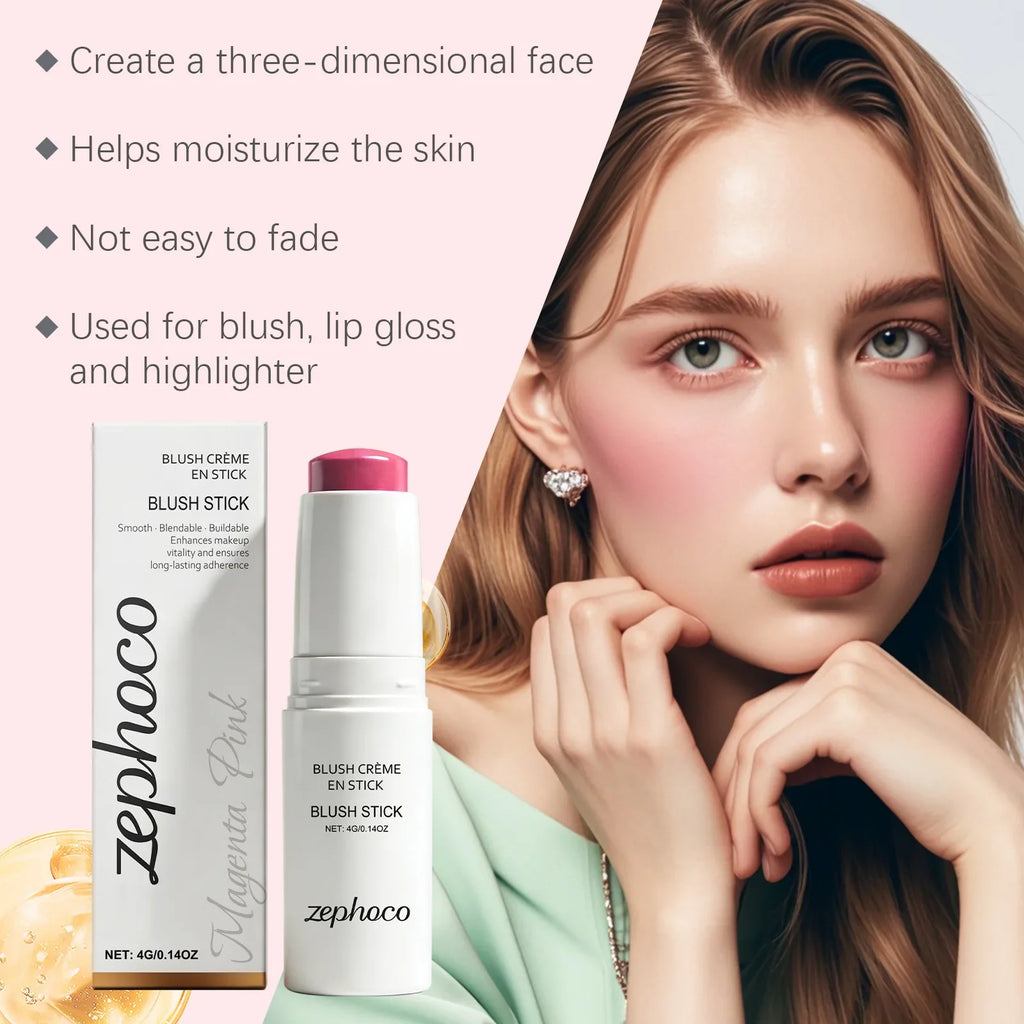 Zephoco Cream Blush Stick – Soft Mist, Hydrating Long-Wear