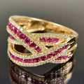 Huitan Rose Red CZ Cross Ring – Women's Wedding Band