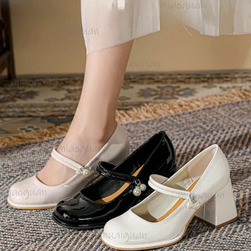 Women's Mary Jane Chunky Heel Pumps | Sweet Style Buckle Strap