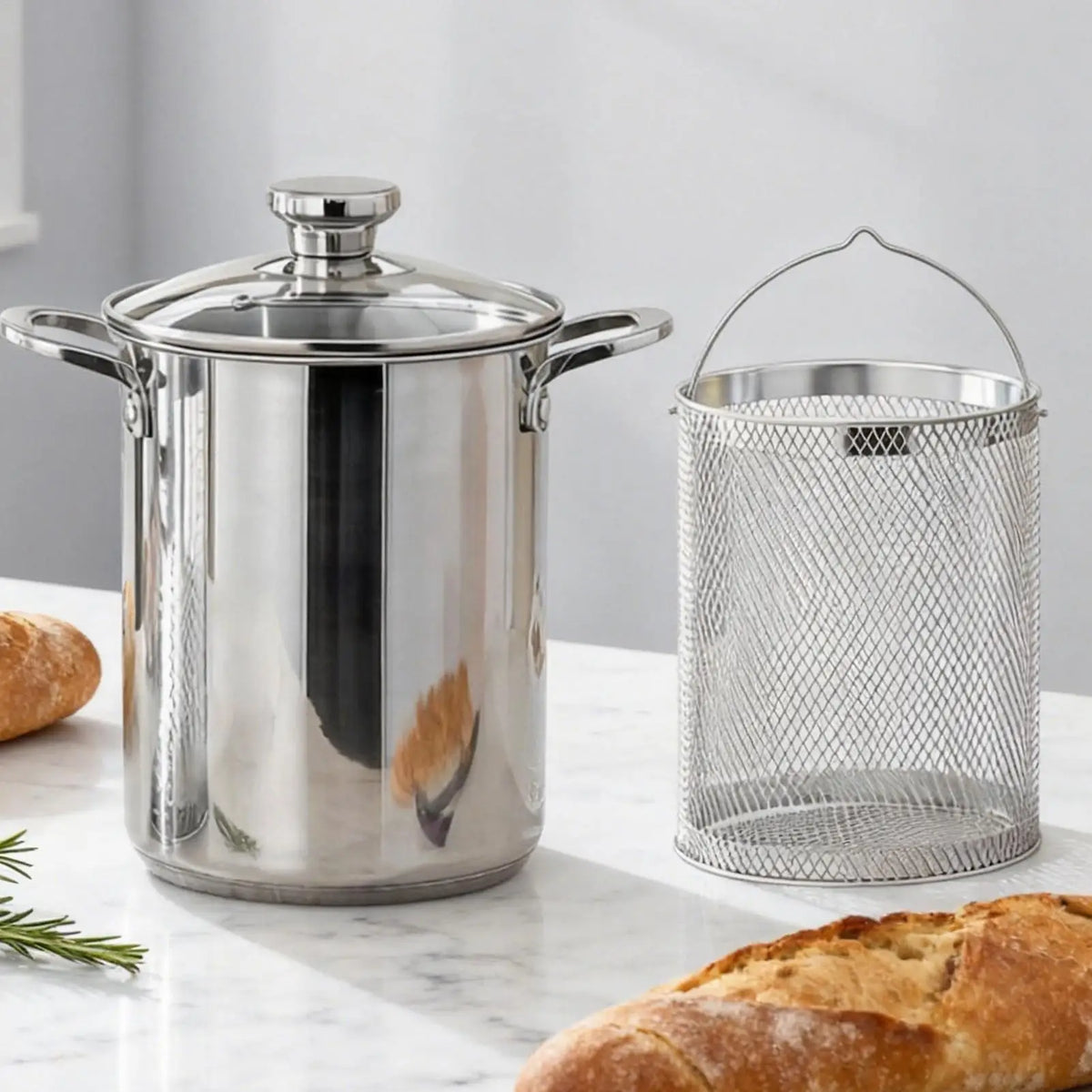 4L Stainless Steel Pasta Pot with Strainer & Lid | Deep Fryer