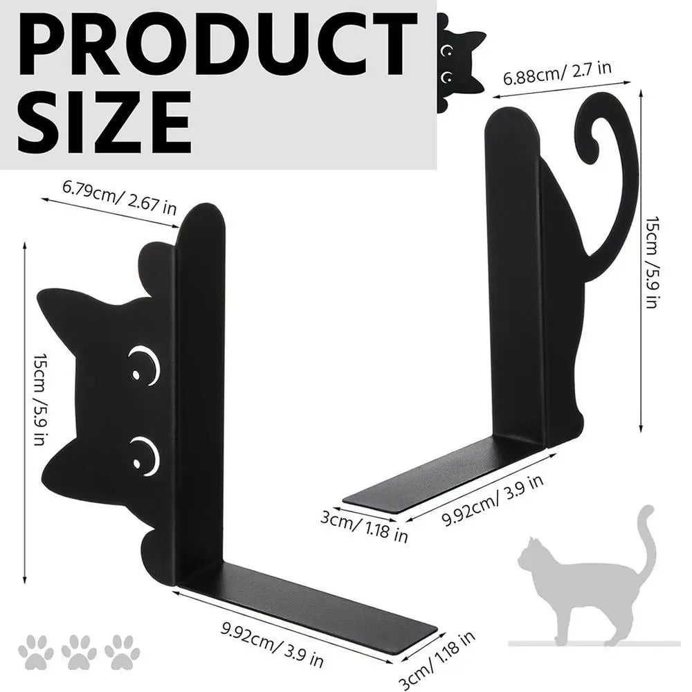Cat Bookends Set of 2 – Iron Metal Shelf & Desk Organizer