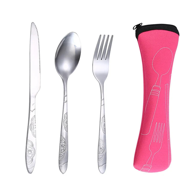 Stainless Steel Travel Cutlery Set with Zipper Pouch – 3 Pc