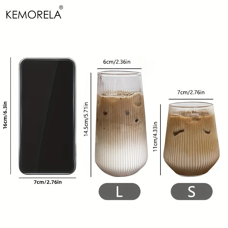 KEMORELA Ribbed Glass Tumblers Set 4/6 Pcs | Heat-Resistant Cups
