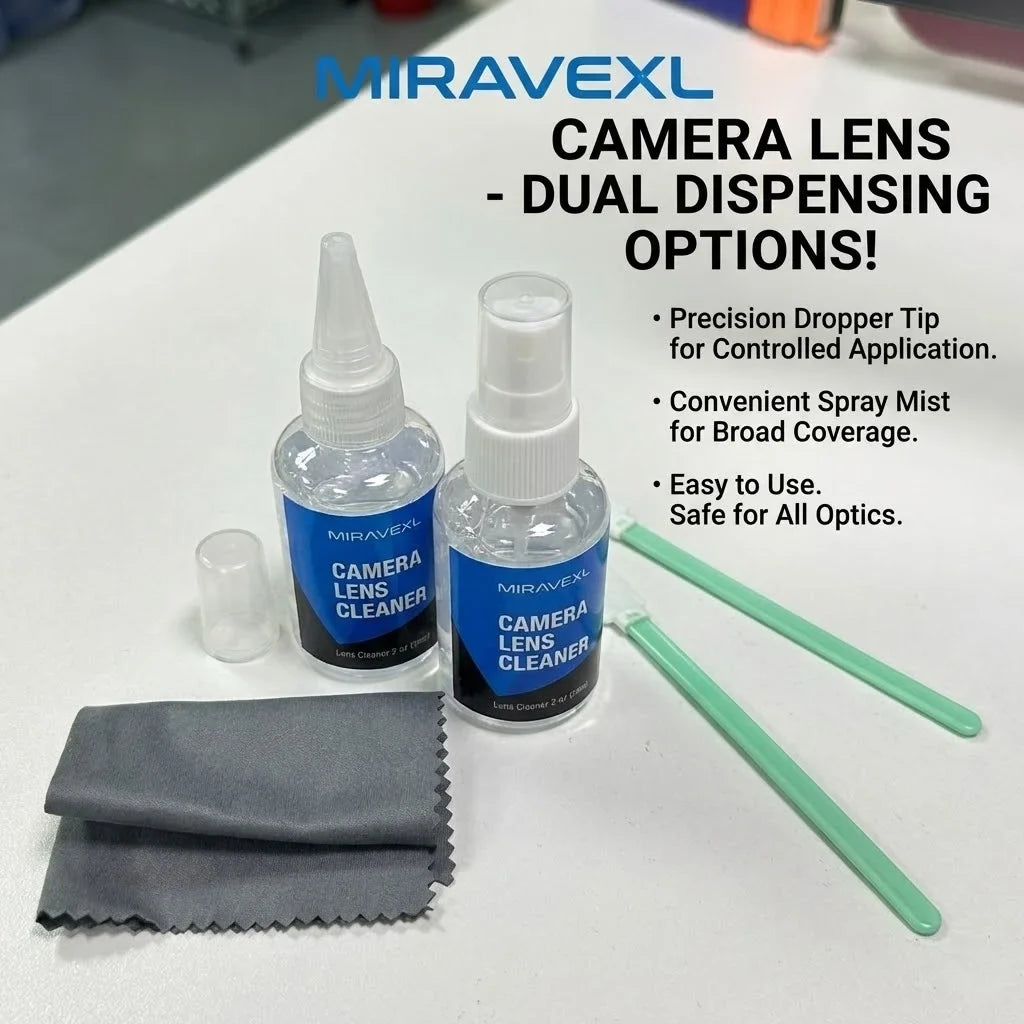 MIRAVEXL Camera Lens Cleaner Kit – Microfiber Cloth, Sensor Swabs & Dual-Action Spray for DSLR, Glasses & Screens
