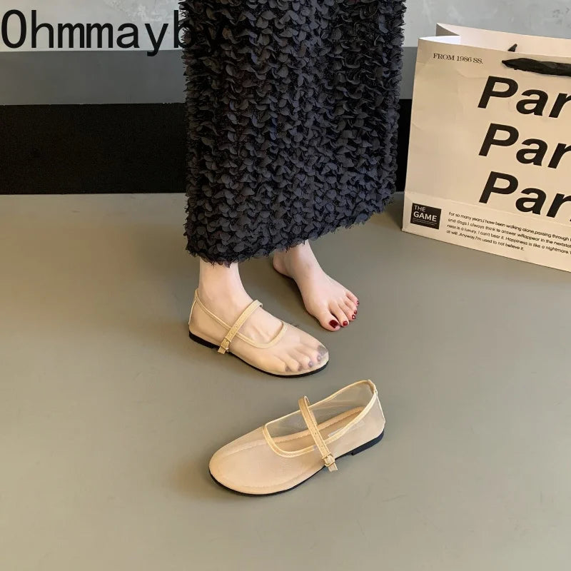 Women's Mesh Mary Jane Ballet Flats – Buckle Strap & Breathable