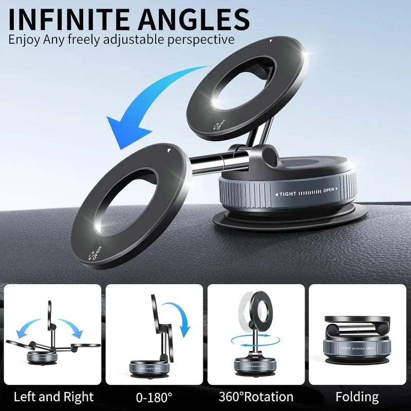 MagSafe Car Phone Mount – 360° Rotation Vacuum Suction Cup