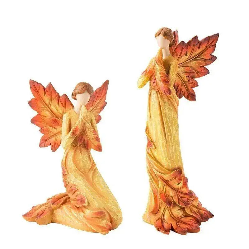 Autumn Maple Leaf Angel Figurine – Resin Home & Garden Statue
