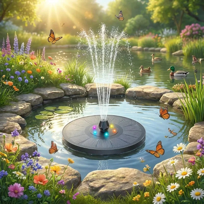 3W Solar Water Fountain – 7 Nozzles & LED Lights for Garden