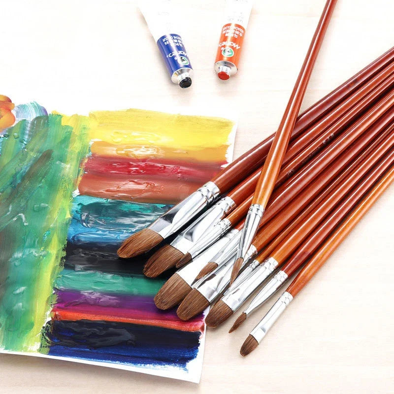 12-Piece Round Tip Paint Brush Set – Acrylic, Oil & Watercolor