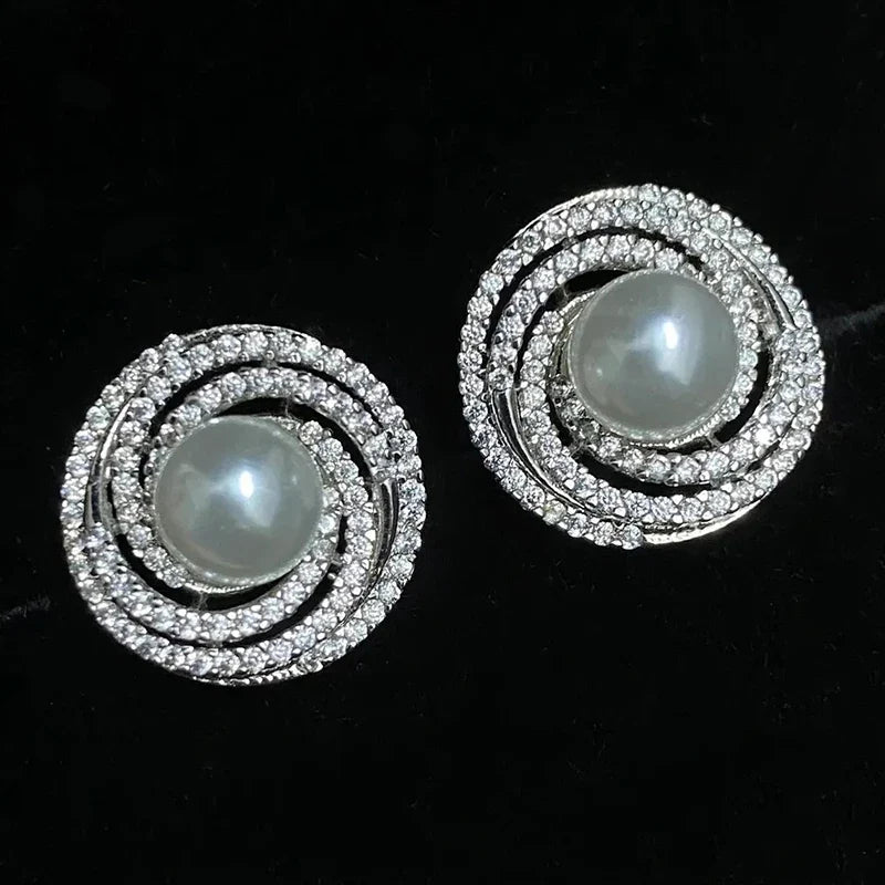 Huitan Pearl & Cubic Zirconia Stud Earrings for Women