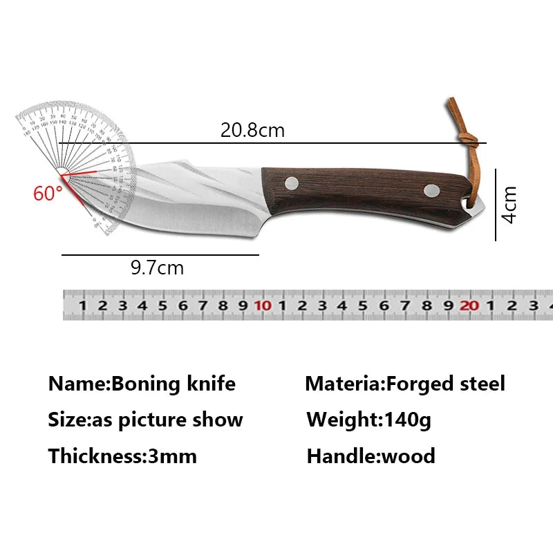 Stainless Steel Boning Knife with Sheath & Wood Handle