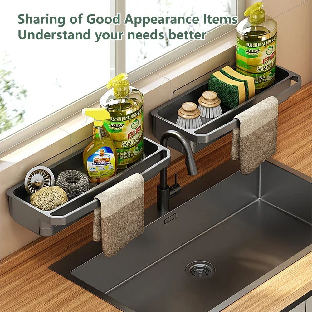 Kitchen Sink Organizer Drain Rack Self-draining Shelf Sponge Holder