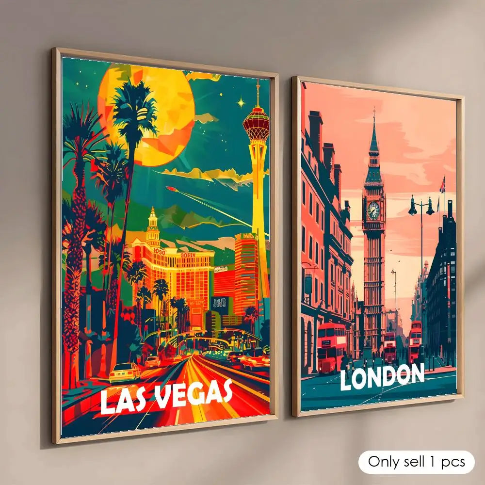 Famous City Scenery Minimalist Wall Art Poster Stickers