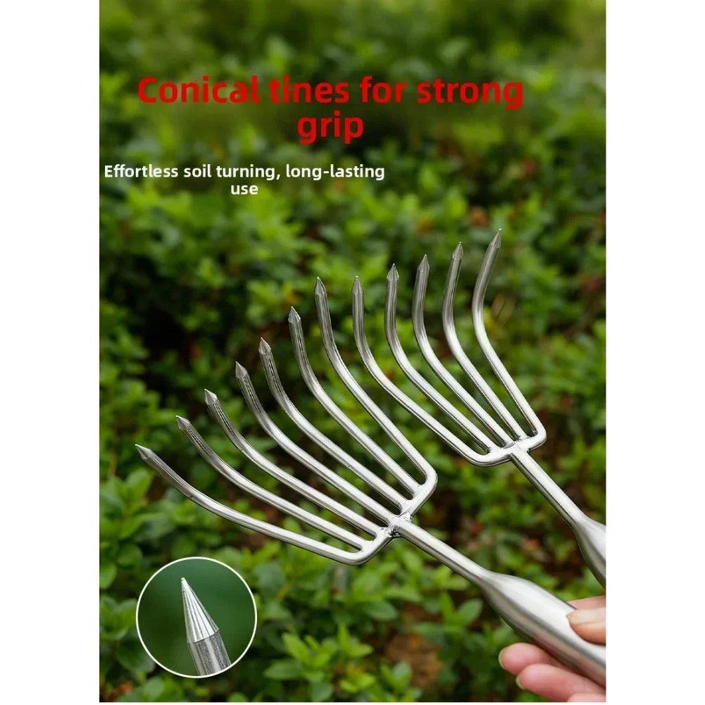 Stainless Steel Garden Rake – Ergonomic Cultivator & Weeder