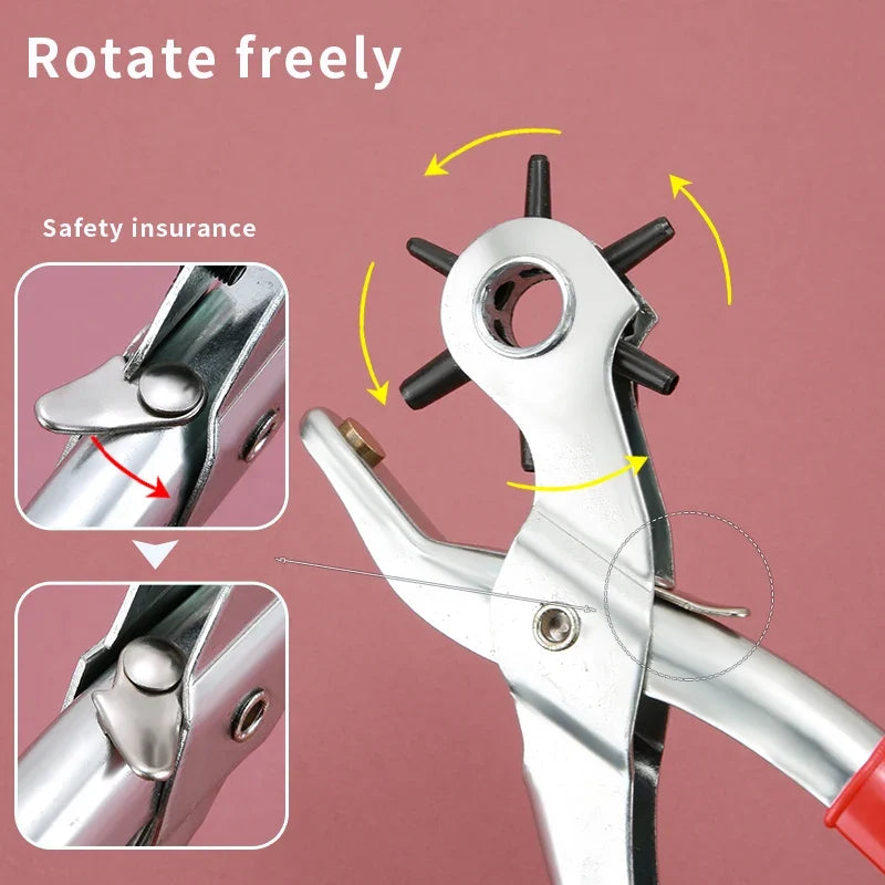 Leather Hole Punch 9 Belt Puncher Heavy Duty 6 Revolving Hand