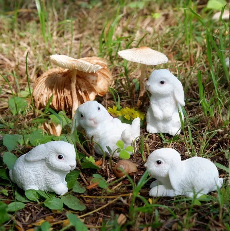 White Hare Dollhouse Ornament Easter Decoration Resin Bunny Statue