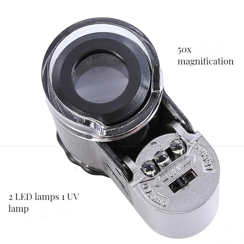 50X Jewelry Loupe with LED & UV Light | Magnifying Glass