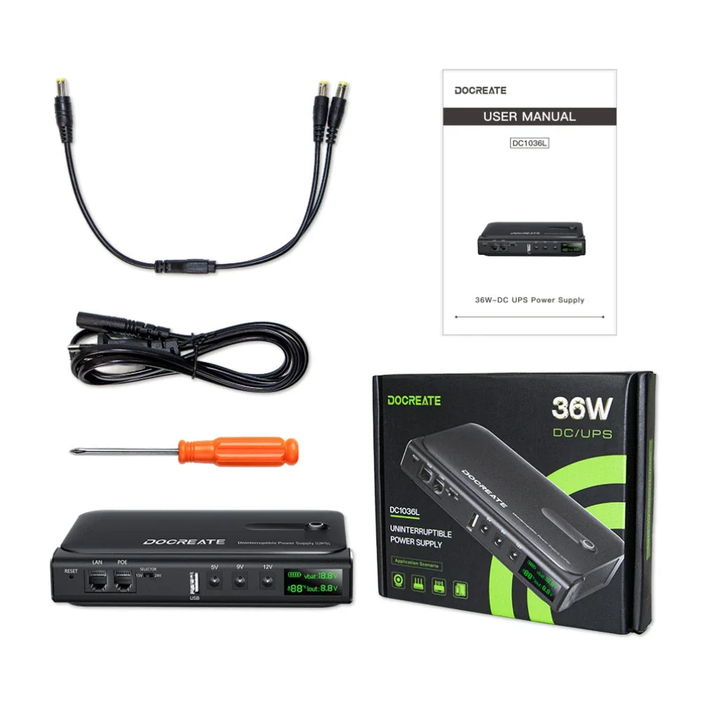 36W DC1036L UPS Uninterruptible Power Supply 5V-24V Output 18650