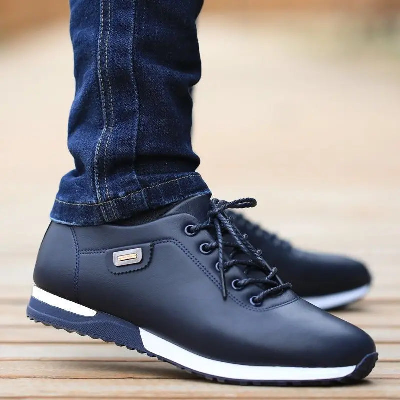 Men's Casual Leather Sneakers – Breathable Flat Business Shoes