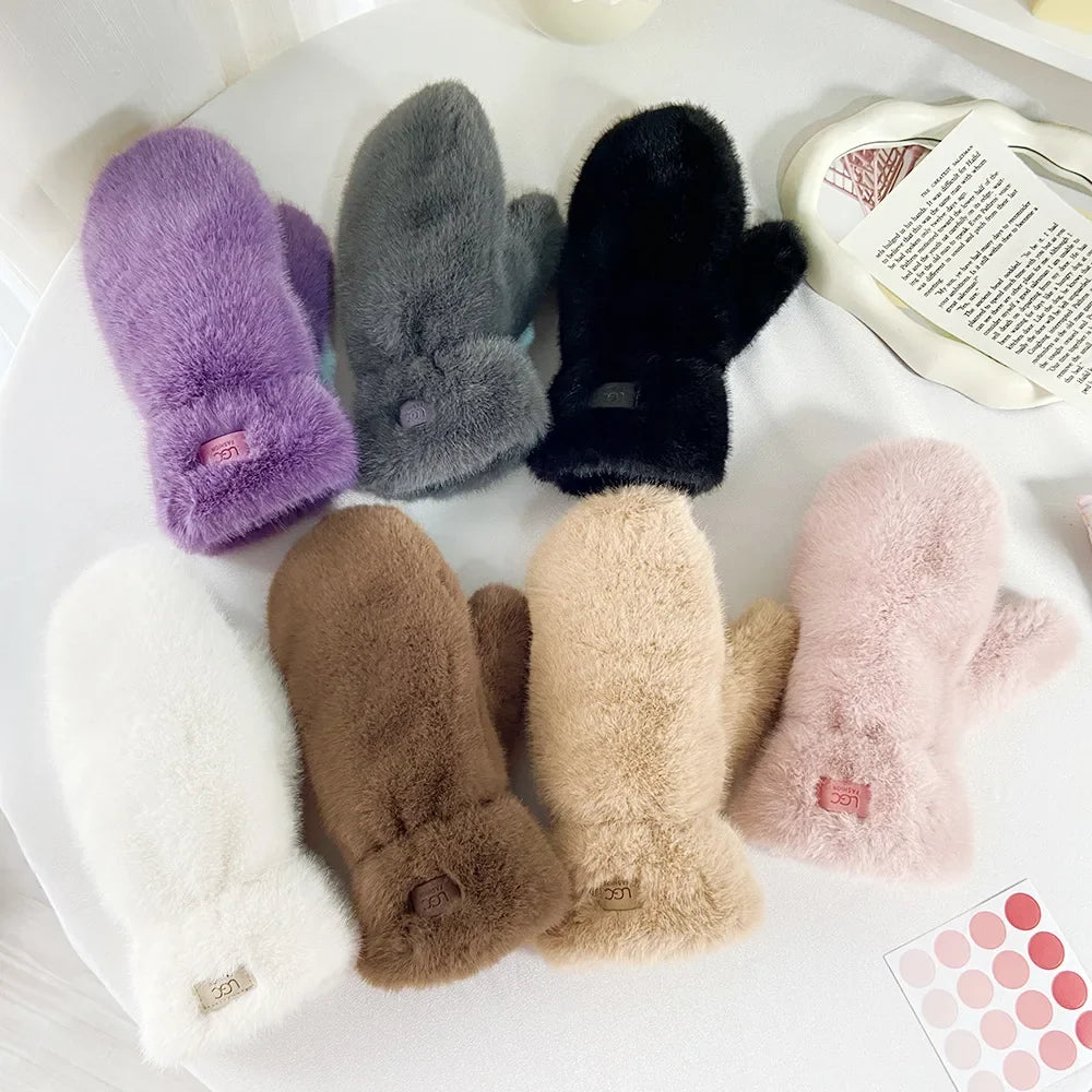 Thickened Faux Fur Winter Gloves – Unisex Warm Knit Mittens