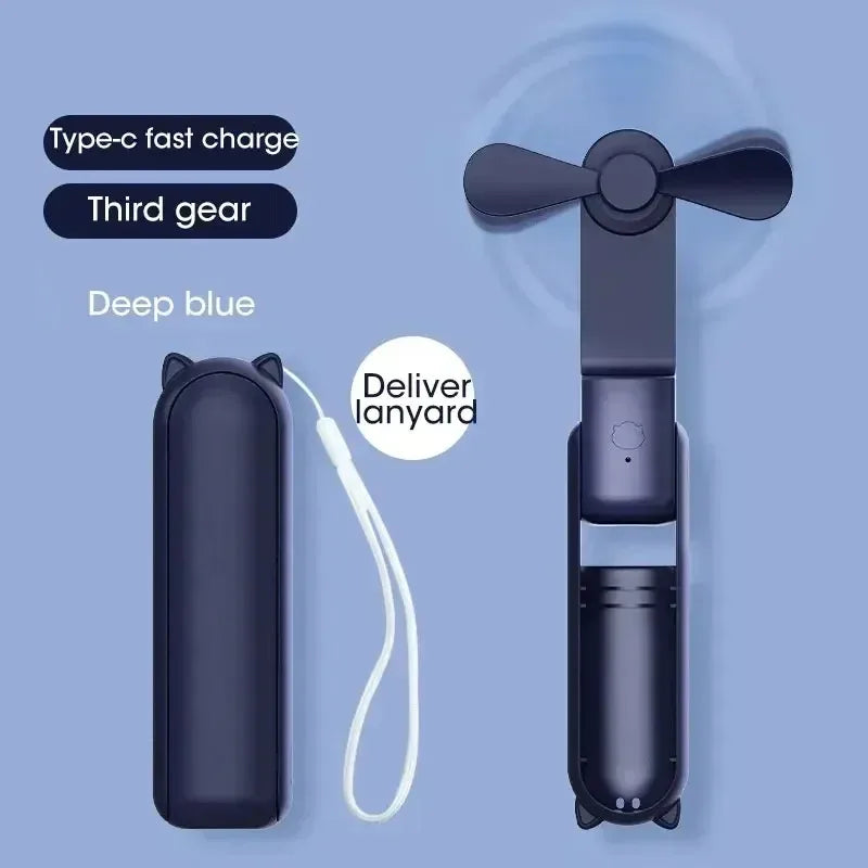 Mini Handheld Folding Fan USB Rechargeable with Power Bank