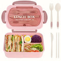 Leak-Proof Lunch Box with Utensils – 3-Compartment Microwave Safe