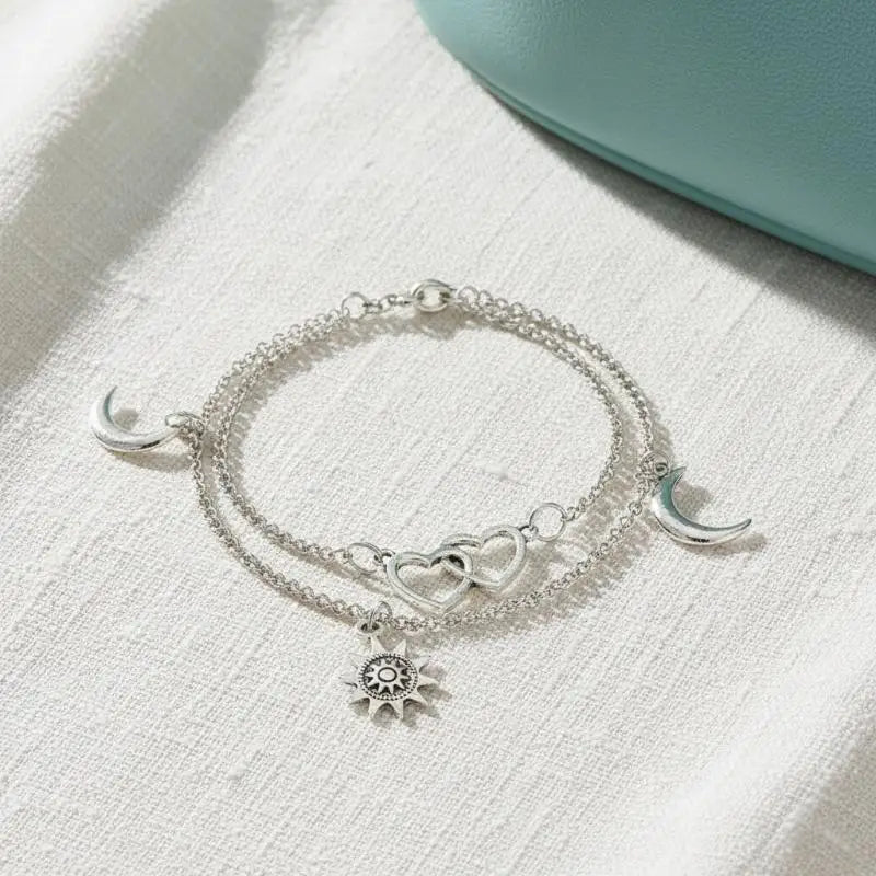 Bohemian Double Heart Anklet – Layered Ankle Bracelet for Women
