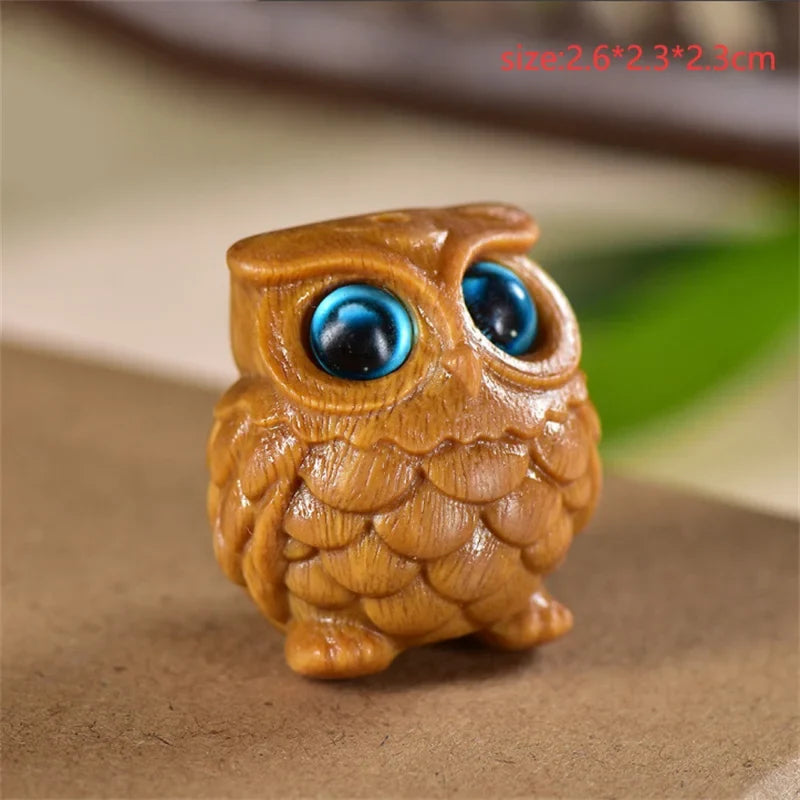 Mini Wood Carved Owl Pendant – Green Sandalwood DIY Ornament