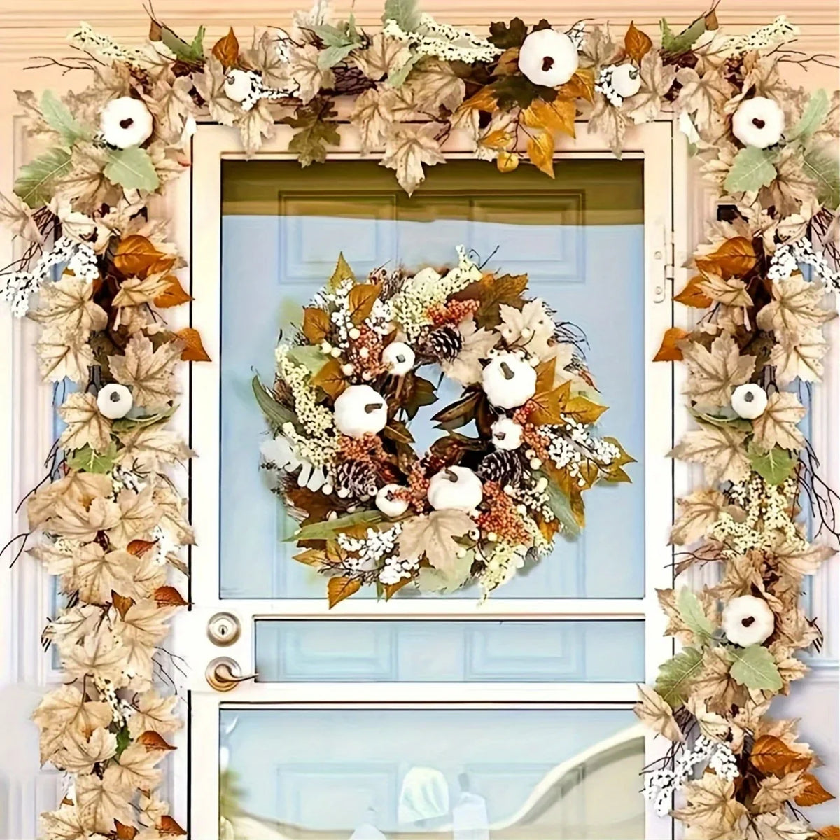 Autumn Maple Leaf & Pumpkin Wreath Set of 2 – Fall Décor