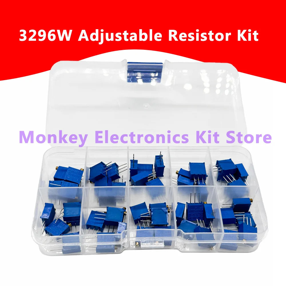 50-Piece 3296W Multiturn Trimmer Potentiometer Kit + Box