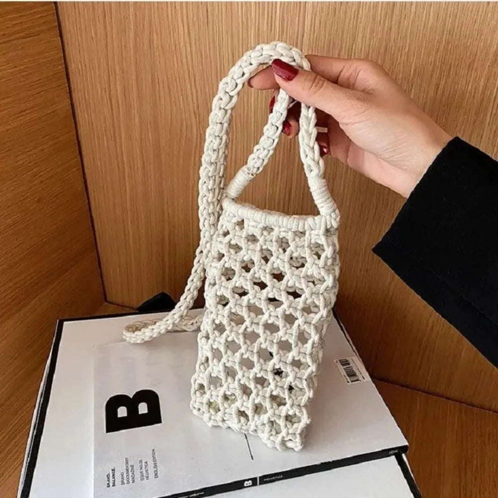 Crochet Crossbody Phone Bag – Woven Hollow-Out Mini Purse