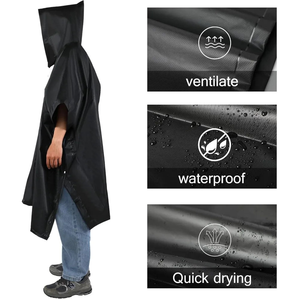 3-in-1 Waterproof Rain Poncho Hooded Outdoor Raincoat