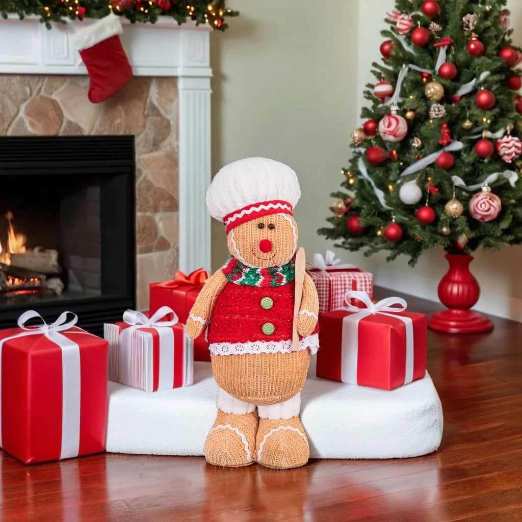 Christmas Gingerbread Man Standing Figure Couple Chef Hat Dwarf Doll