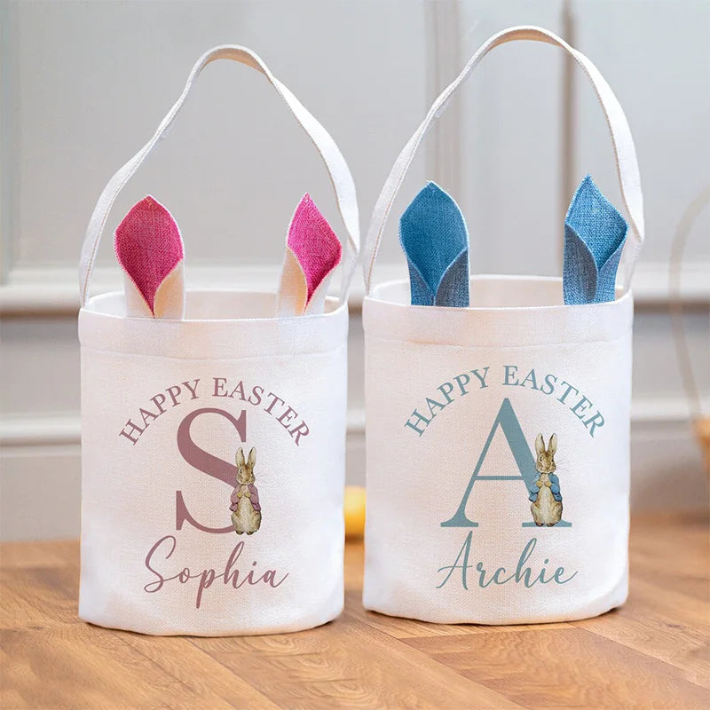Personalized Easter Bunny Basket | Kids Egg Hunt Bucket