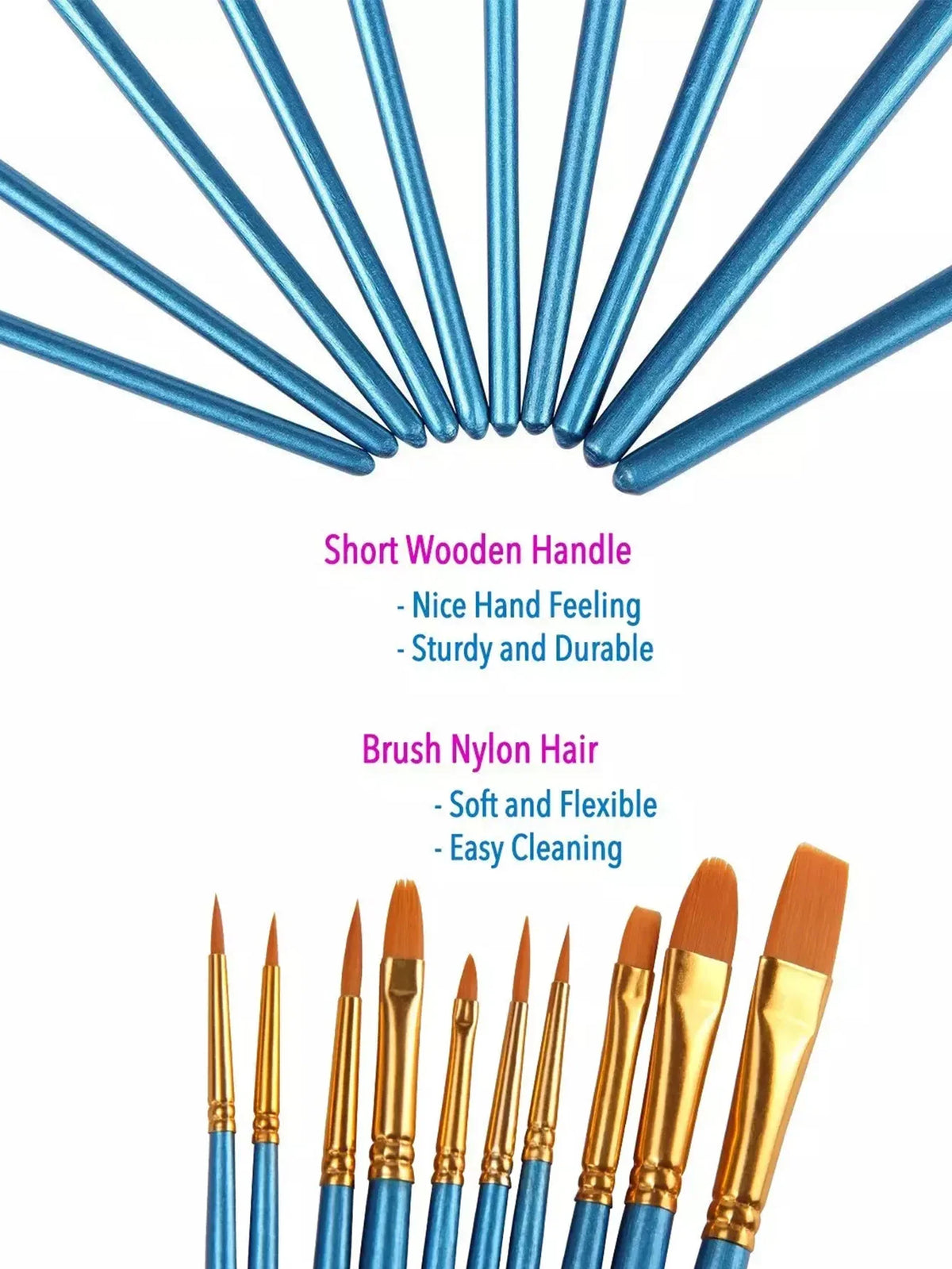 Professional Acrylic Paint Brush Nylon Hair Brushes All Purpose Oil