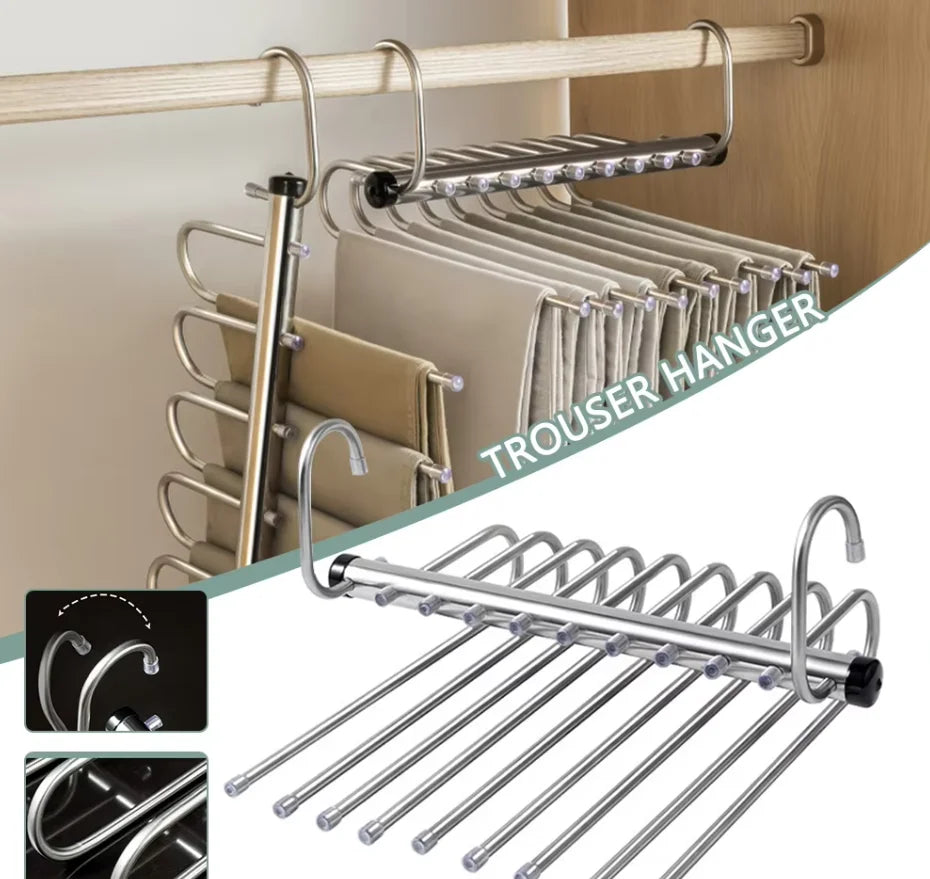 Stainless Steel Folding Pants Hanger Multi-layer Magic Clips