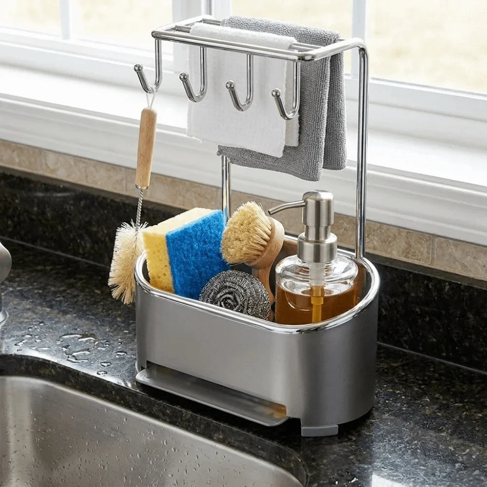 Gunmetal Gray Stainless Steel Kitchen Sink Organizer Rack