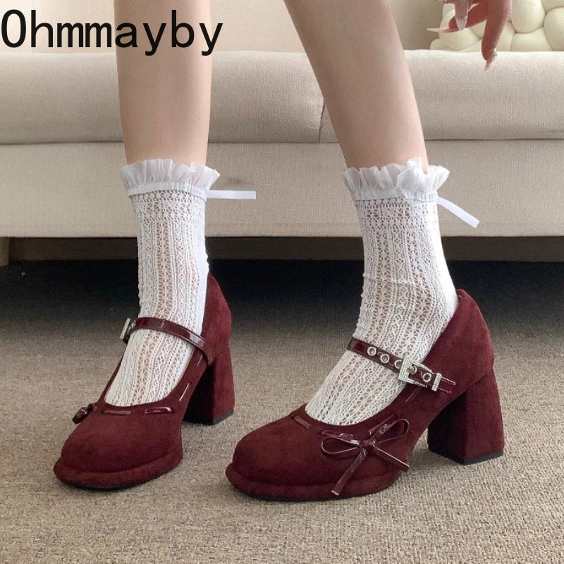 Women's Vintage Mary Jane Pumps – Butterfly-Knot Square Heel