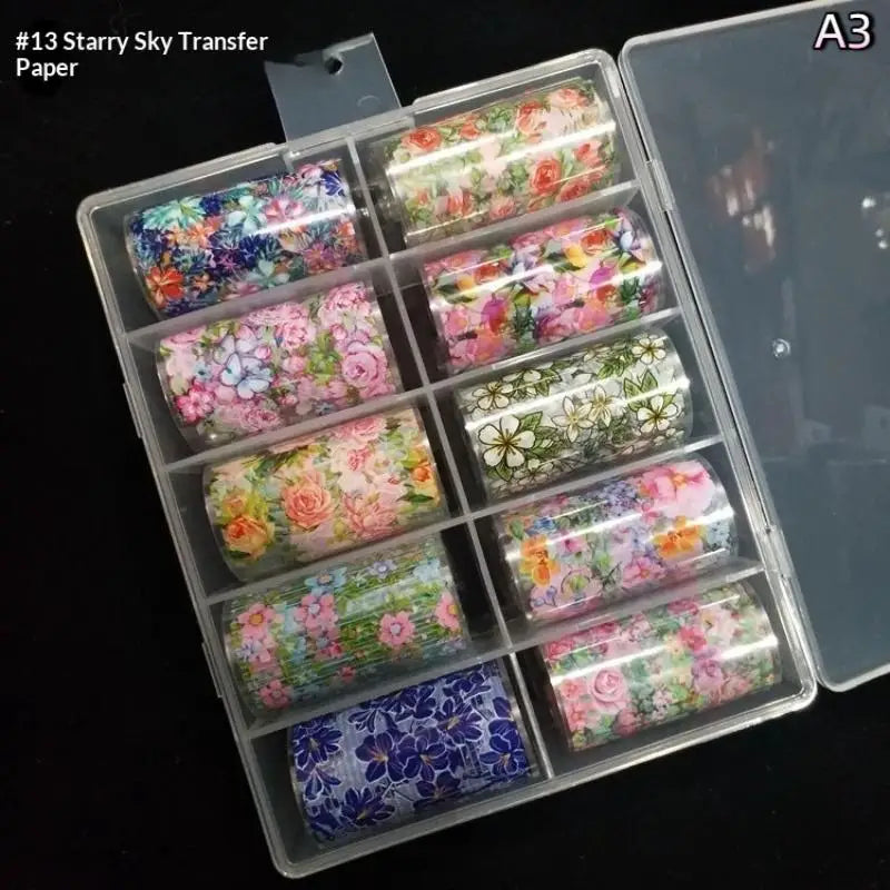 10 Rolls Floral Butterfly Nail Foil Transfer Stickers Set