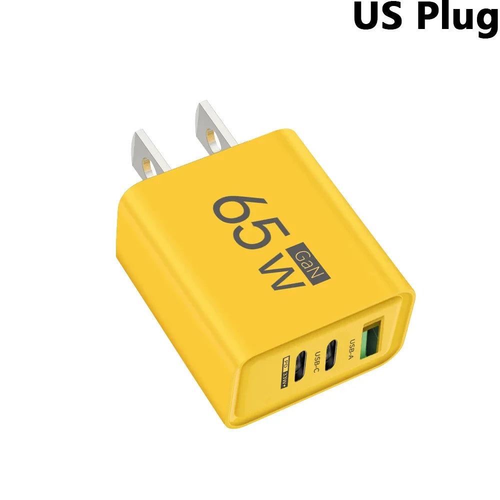 GaN 65W USB-C Fast Charger | 3-Port PD Wall Adapter