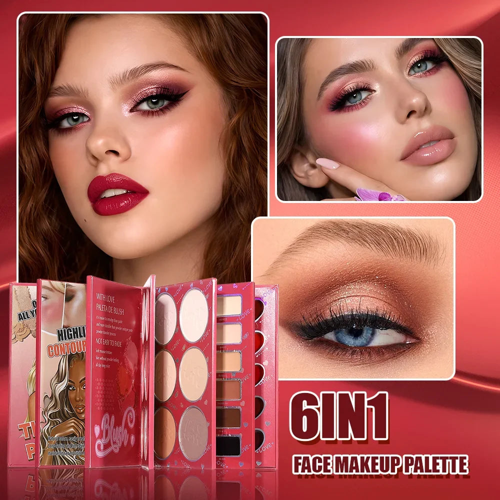 6-in-1 Makeup Palette Book – Eyeshadow, Blush & Lip Kit