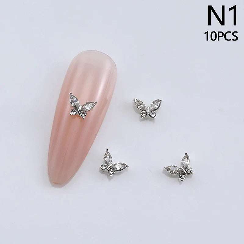 10pcs 3D Crystal Butterfly Nail Art Charms | Alloy Rhinestone Decor