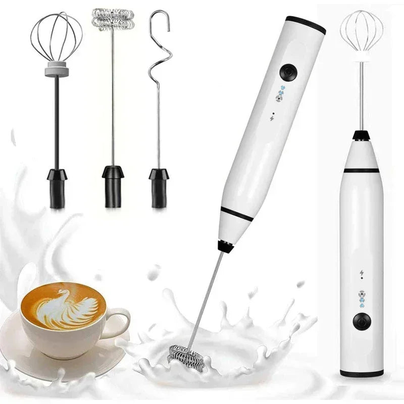 USB Rechargeable Electric Milk Frother & Handheld Whisk Mixer