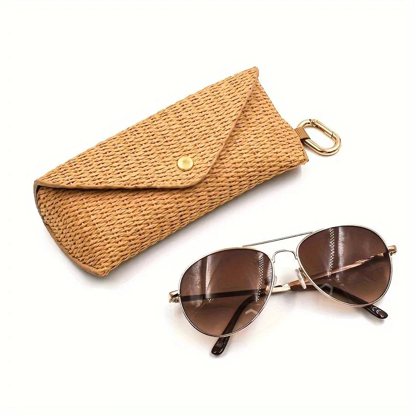 Woven Straw Eyeglass Case Hook Durable PP Material Soft Protective