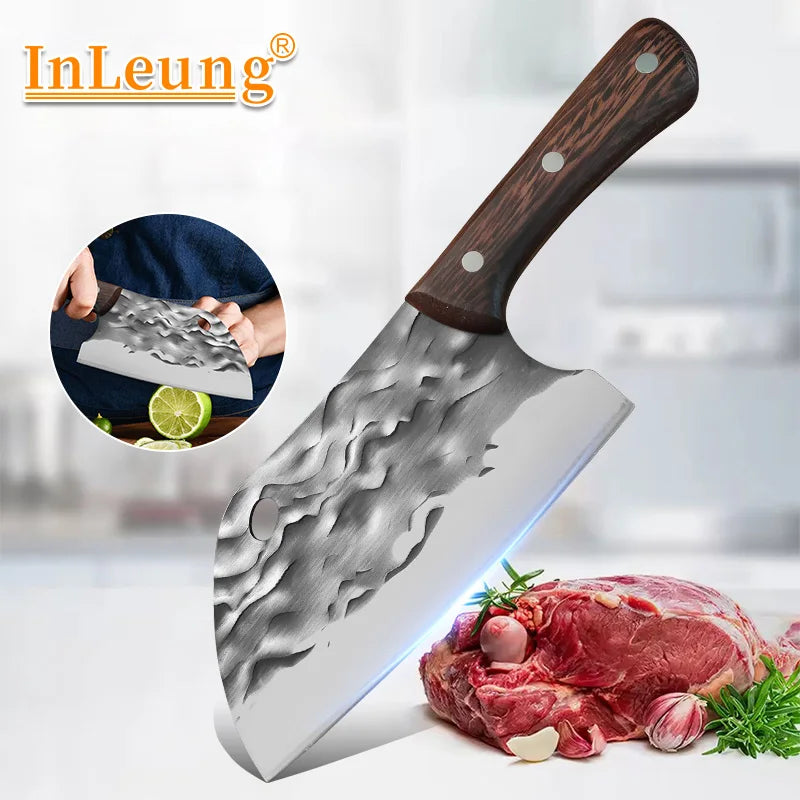 Forged Meat Cleaver Chef Knife – Stainless Steel Wooden Handle